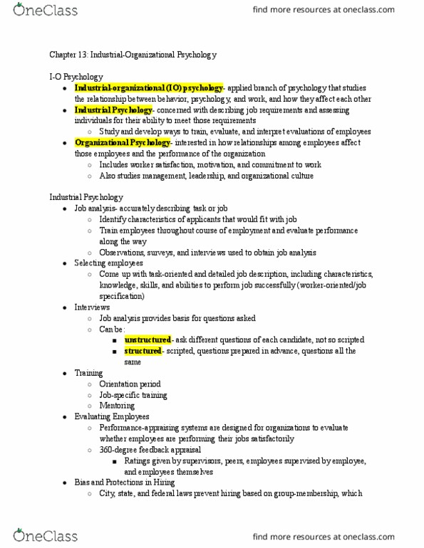 PSYC 110 Lecture Notes - Lecture 13: Job Analysis, Job Satisfaction, Organizational Culture thumbnail
