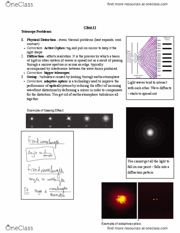 ASTR 1000 Lecture Notes - Lecture 11: Adaptive Optics, Wavefront, Diffraction thumbnail