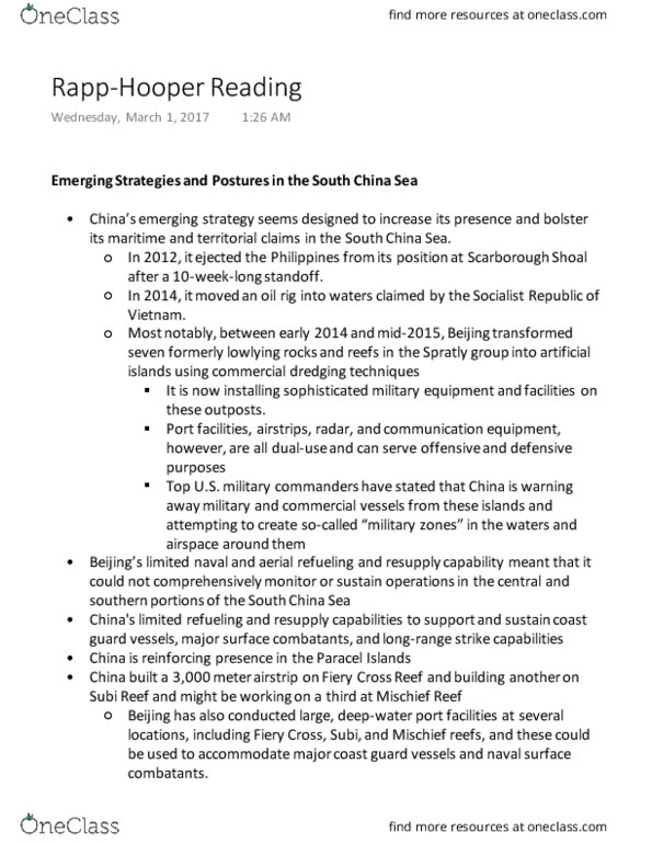 Government 1760 Chapter Notes - Chapter Rapp-Hooper: Fiery Cross Reef, Subi Reef, Mischief Reef thumbnail