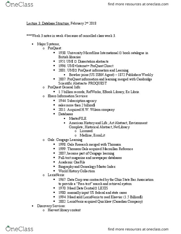 GLIS 691 Lecture Notes - Lecture 4: Lexisnexis, Relx Group, Infotrac thumbnail