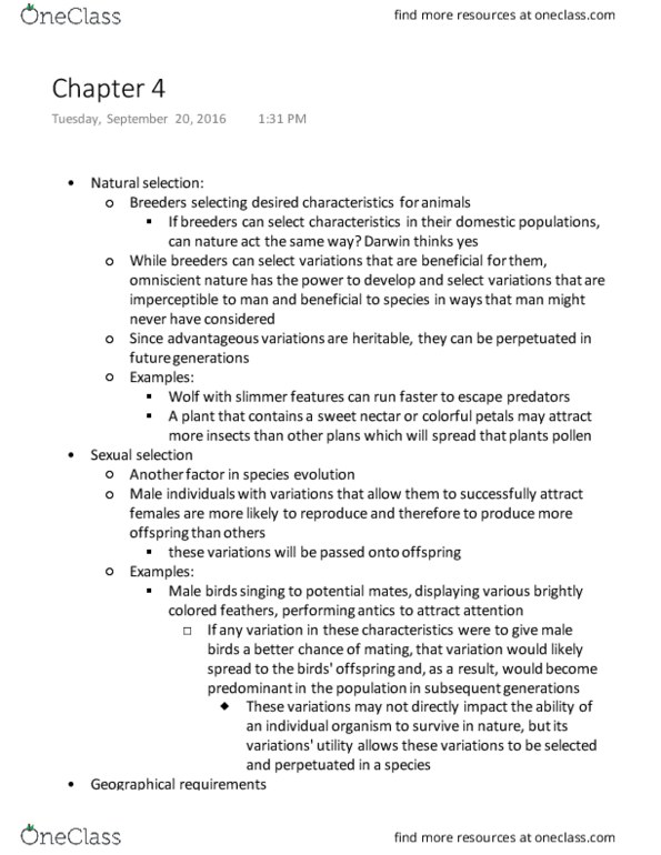 SCILIVSY 12 Chapter Notes - Chapter 4: Sexual Selection, Natural Selection thumbnail