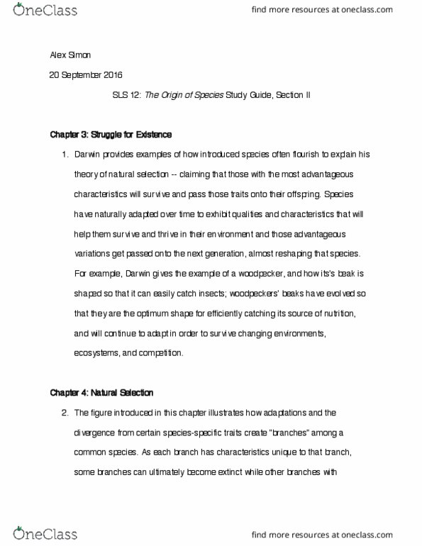 SCILIVSY 12 Chapter Notes - Chapter 3-4: Natural Selection 2, Introduced Species thumbnail