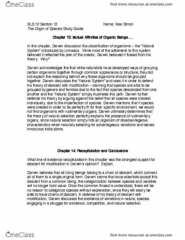 SCILIVSY 12 Lecture Notes - Lecture 24: Carl Linnaeus thumbnail