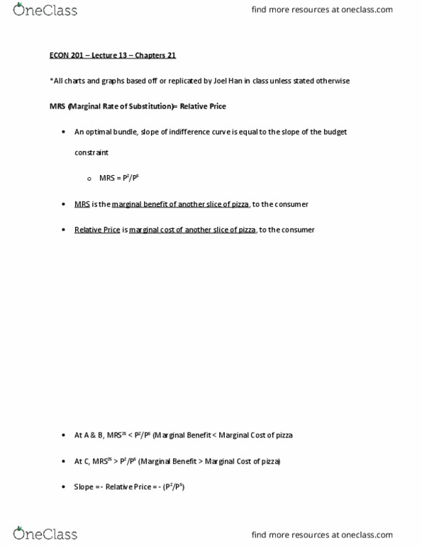 ECON 201 Lecture Notes - Lecture 13: Budget Constraint, Marginal Cost, Indifference Curve thumbnail