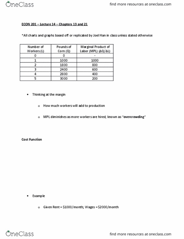 ECON 201 Lecture Notes - Lecture 15: Marginal Cost, Fixed Cost, Marginal Product thumbnail