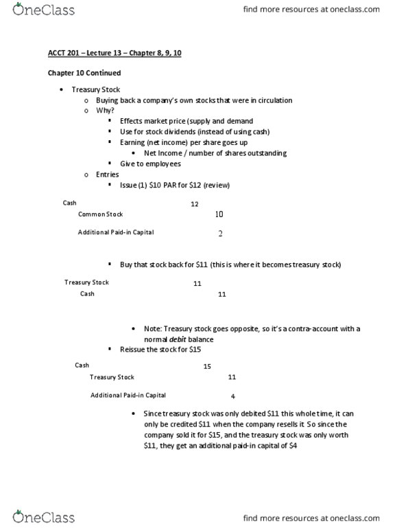 ACCT 201 Lecture Notes - Lecture 13: Treasury Stock, Issued Shares, Income Tax thumbnail