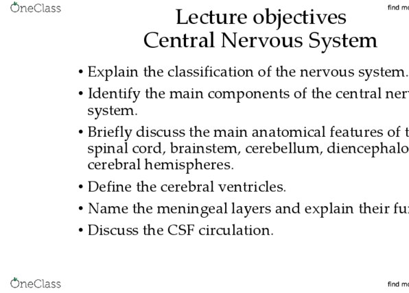 CAPS 391 Lecture Notes - Lecture 1: Ventricular System, Central Nervous System, Diencephalon thumbnail