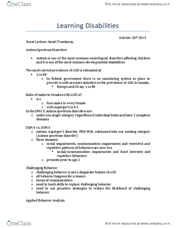 PSYC 3710 Lecture Notes - Autism Spectrum, Applied Behavior Analysis, Asperger Syndrome thumbnail