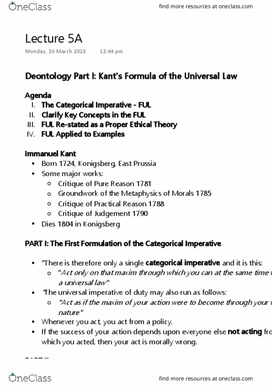PHIL1001 Lecture Notes - Lecture 5: Deontological Ethics, Memory Stick thumbnail
