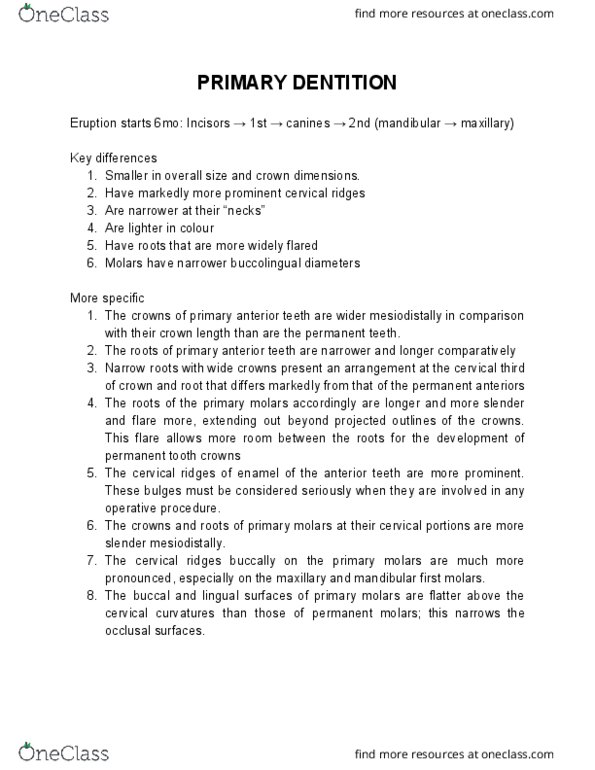 DOH114 Lecture Notes - Lecture 12: Permanent Teeth, The Roots thumbnail