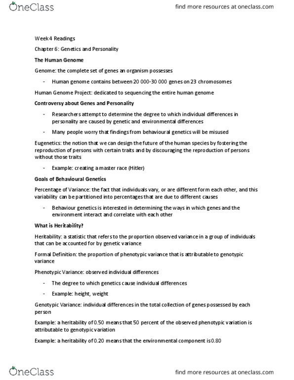 PSYC 2600 Chapter Notes - Chapter 6: Human Genome Project, Behavioural Genetics, Human Genome thumbnail