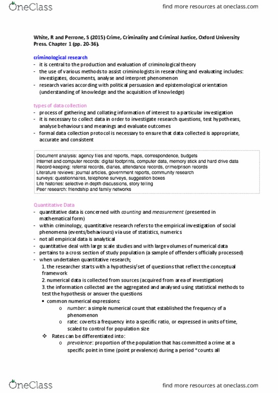 CRIM1010 Chapter Notes - Chapter 1: Discourse Analysis, Participant Observation, Prevalence thumbnail