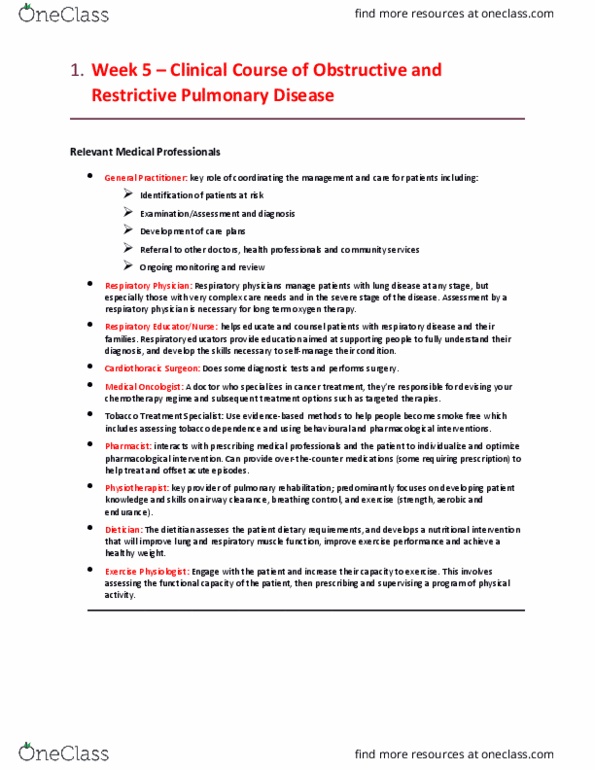 EHR519 Lecture Notes - Lecture 5: Chronic Obstructive Pulmonary Disease, Restrictive Lung Disease, Pulmonary Rehabilitation thumbnail
