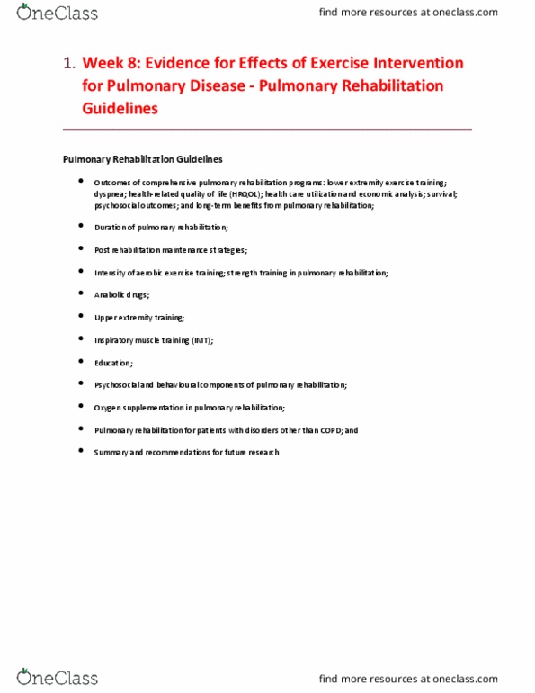 EHR519 Lecture Notes - Lecture 8: Chronic Respiratory Disease, Pulmonary Rehabilitation, Oxygen Therapy thumbnail