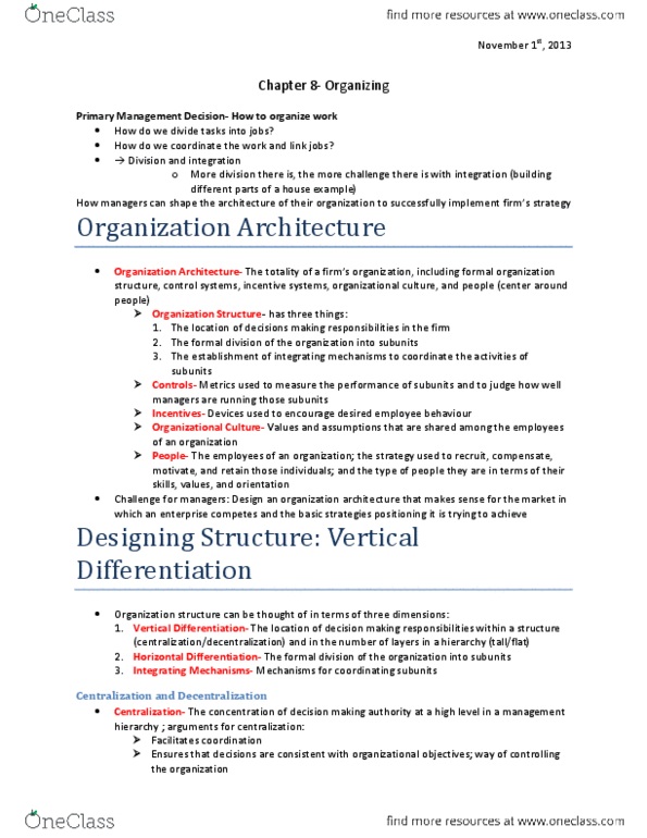 MGM101H5 Chapter Notes - Chapter 8: Organizational Culture, Flat Organization, Knowledge Network thumbnail
