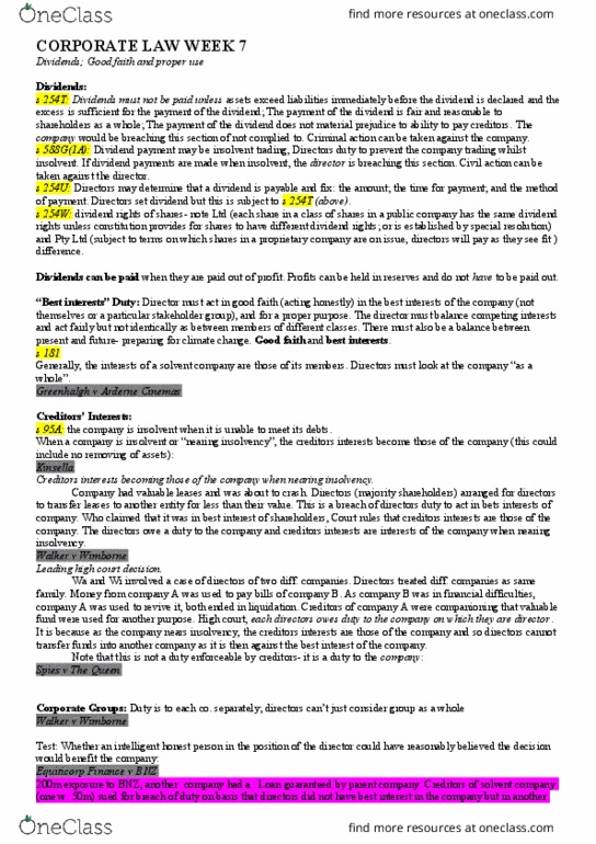 BLAW20001 Lecture Notes - Lecture 7: Trading While Insolvent, Bank Of New Zealand, Advance Bank thumbnail