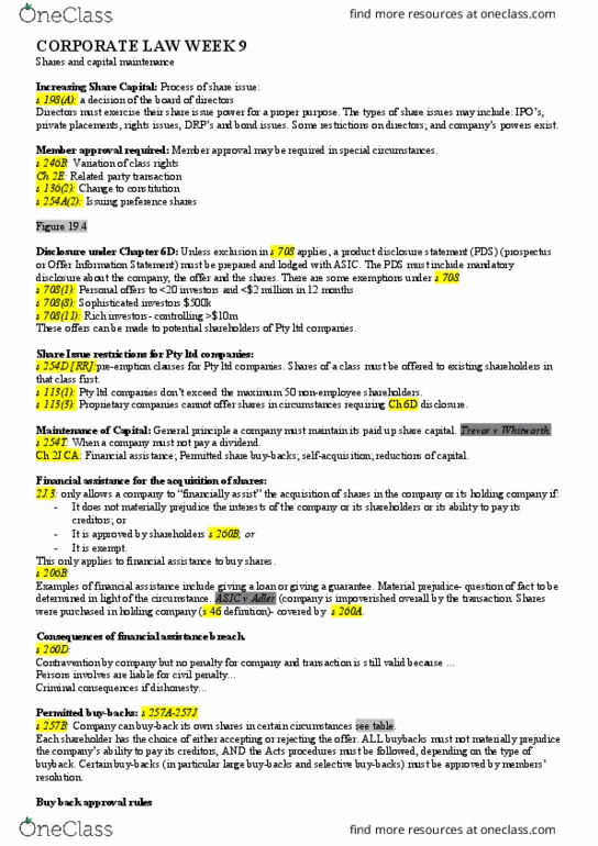 BLAW20001 Lecture Notes - Lecture 9: Extraordinary Resolution, Share Capital, Oppression Remedy thumbnail