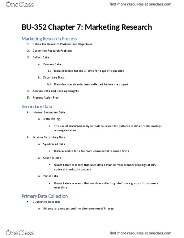 BU352 Chapter Notes - Chapter 7: Data Mining thumbnail