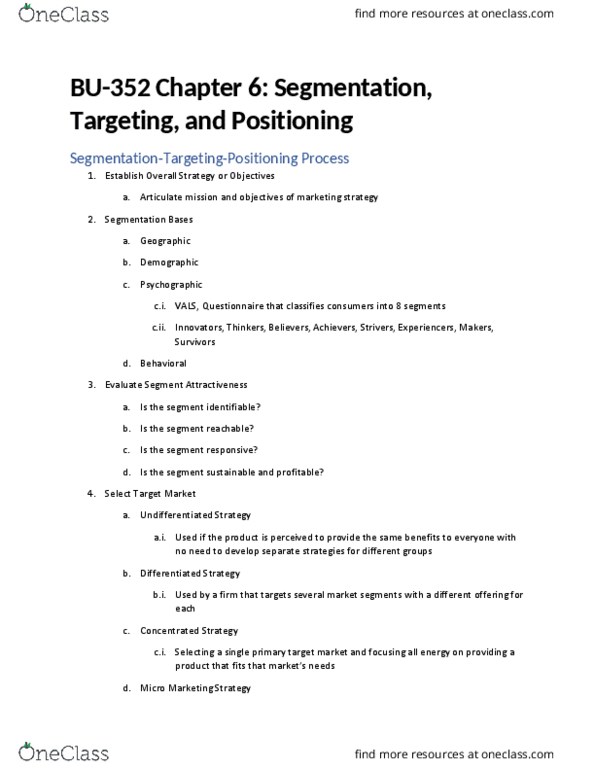 BU352 Chapter Notes - Chapter 6: Psychographic thumbnail