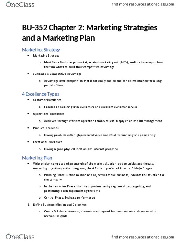 BU352 Chapter Notes - Chapter 2: Swot Analysis, Marketing Mix thumbnail