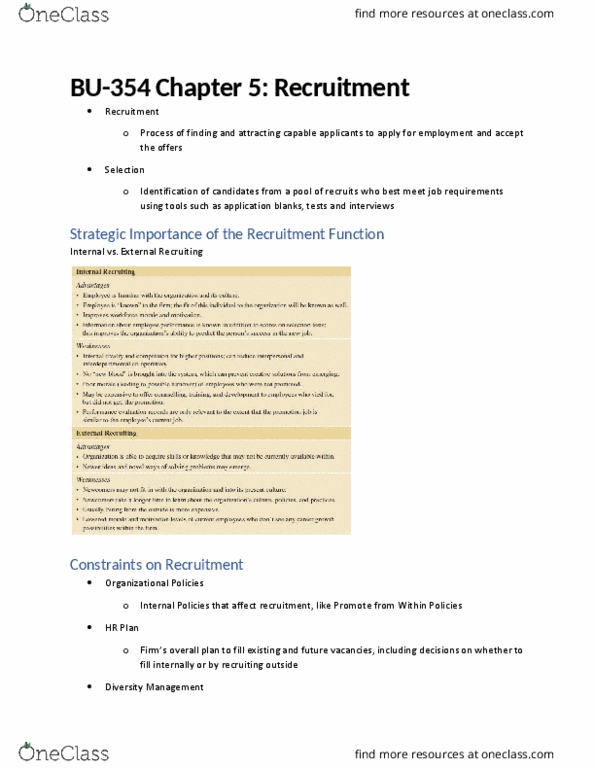 BU354 Chapter Notes - Chapter 5: Applicant Tracking System thumbnail