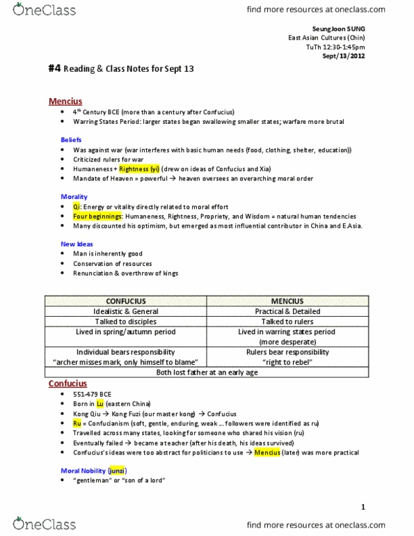 HISTORY 3EC3 Lecture Notes - Lecture 4: Confucius, Junzi, War Brides Act thumbnail