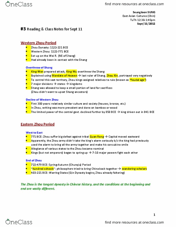 HISTORY 3EC3 Lecture Notes - Lecture 7: Quanrong, Qin Dynasty, King Wen Of Zhou thumbnail