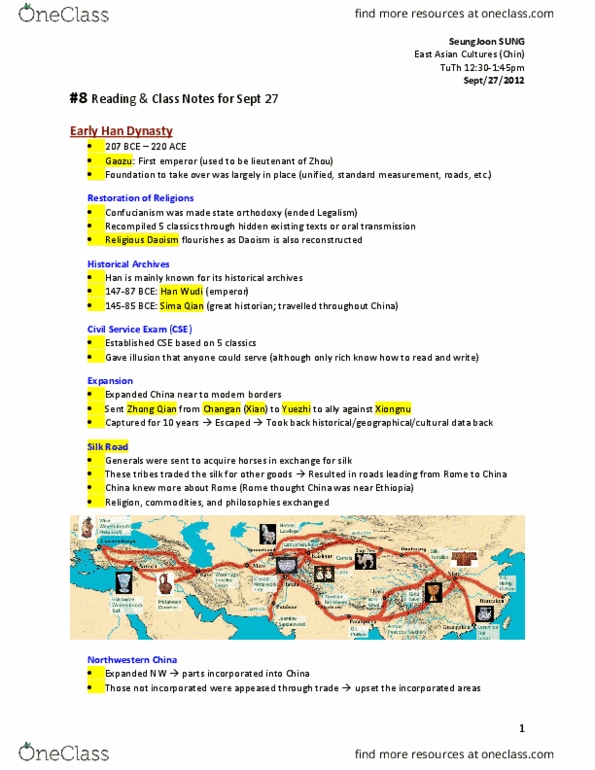 HISTORY 3EC3 Lecture Notes - Lecture 3: Sima Qian, Emperor Wu Of Han, Northwest China thumbnail