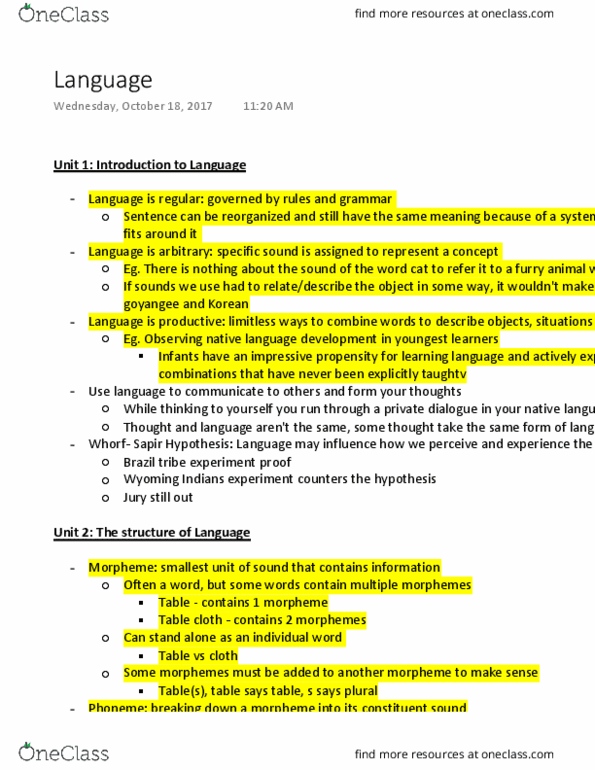 PSYCH 1X03 Chapter Notes - Chapter 3: Phoneme, Language Production, Animal Communication thumbnail