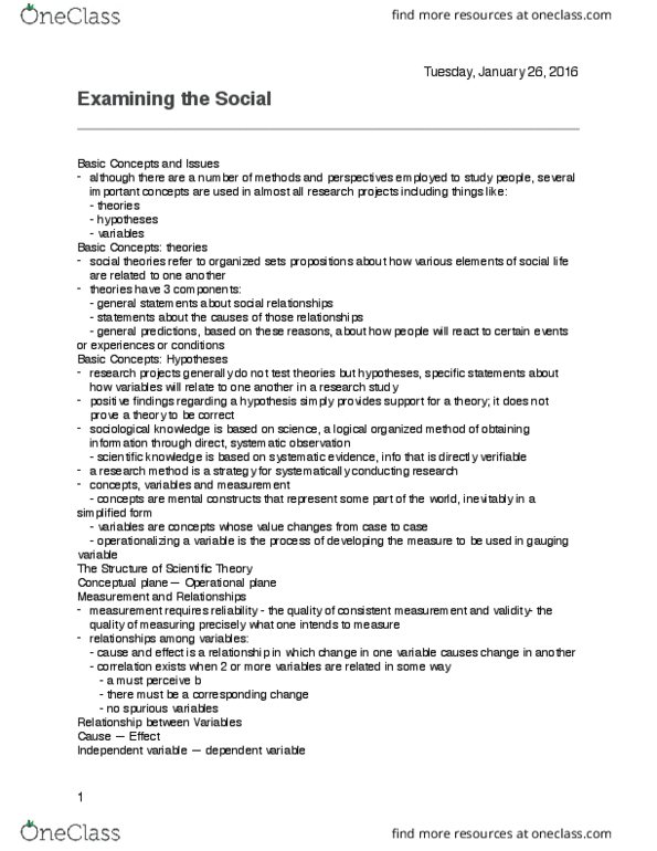 SOC 1101 Lecture Notes - Lecture 3: Dependent And Independent Variables, Quasi thumbnail