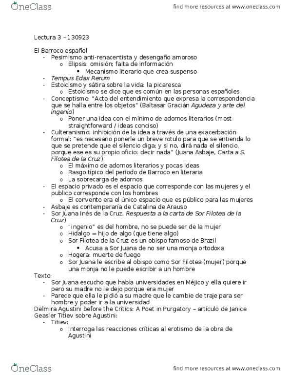 SPA258H1 Lecture Notes - Delmira Agustini, Conceptismo, Culteranismo thumbnail