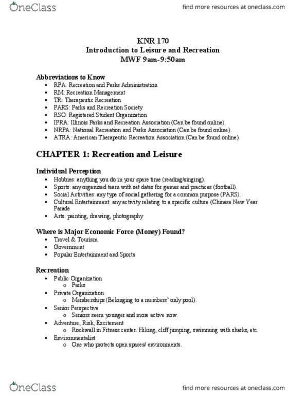 KNR 170 Lecture Notes - Lecture 1: Baby Boomers, Tretinoin, Association Football thumbnail