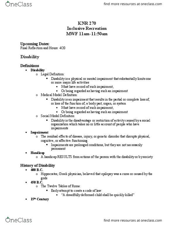 KNR 270 Lecture Notes - Lecture 8: Hearing Aid, Stereotype, Twelve Tables thumbnail