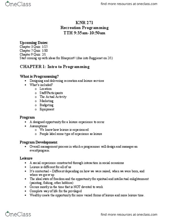 KNR 271 Lecture Notes - Lecture 1: Nonsectarian, Tretinoin, Professional Certification thumbnail