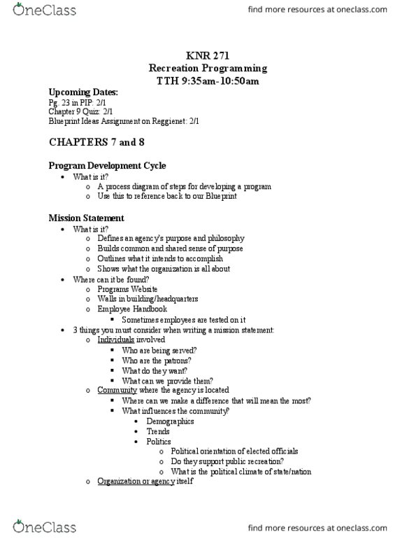 KNR 271 Lecture 3: KNR 271 CHAPTERS 7-8 NOTES thumbnail