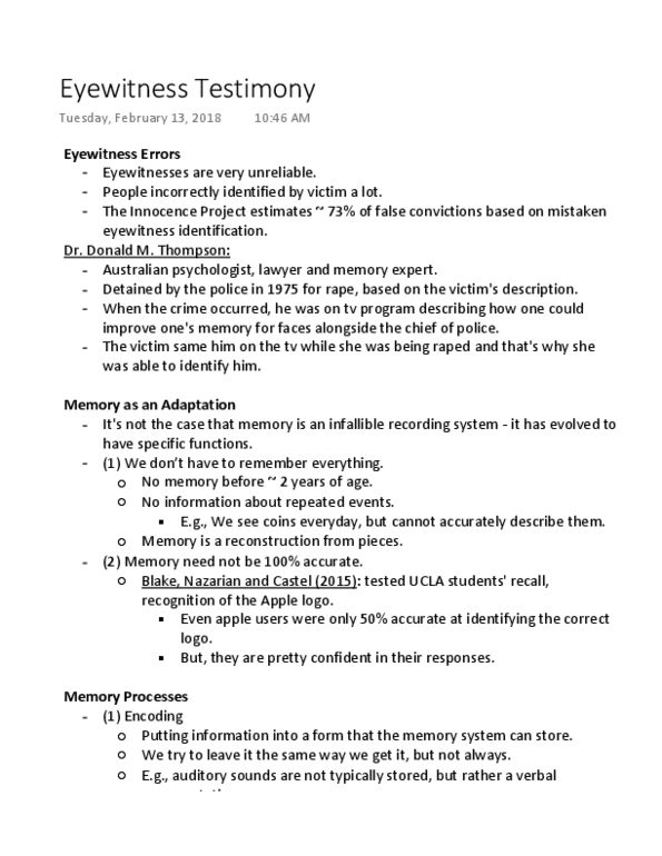 PSYCH 3CC3 Lecture 4: Eyewitness Testimony thumbnail