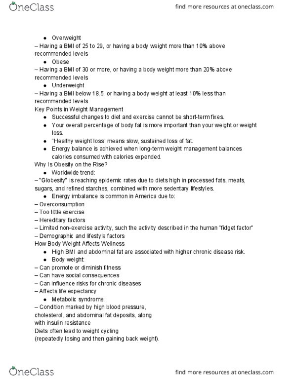 PE 116 Chapter Notes - Chapter 8: Insulin Resistance, Fidgeting, Overconsumption thumbnail