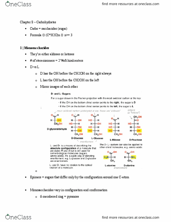 CHE 350 Lecture Notes - Lecture 12: Condensation Reaction, Hexose, Deoxy Sugar thumbnail