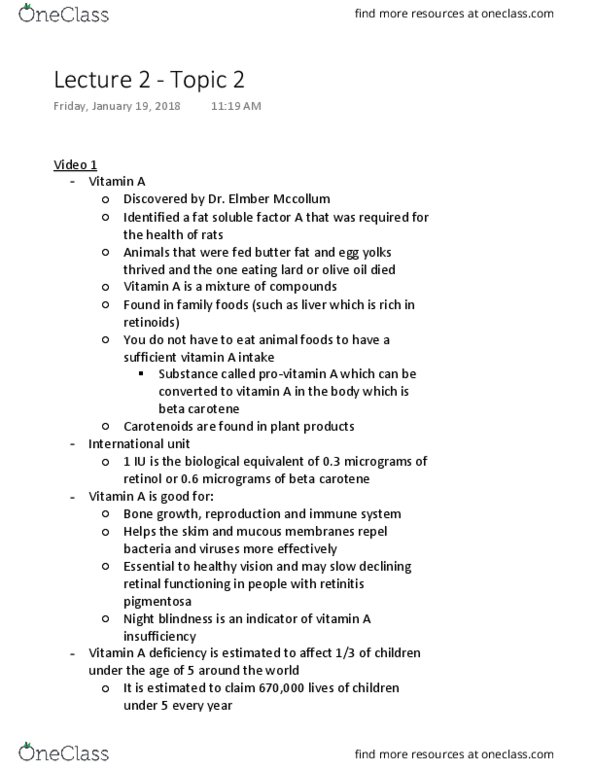 CHEM 181 Lecture Notes - Lecture 2: Vitamin A Deficiency, Retinitis Pigmentosa, Nyctalopia thumbnail