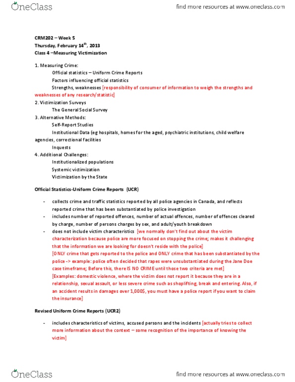 CRM 202 Lecture Notes - Lecture 5: Motor Vehicle Theft, General Social Survey, Only Crime thumbnail