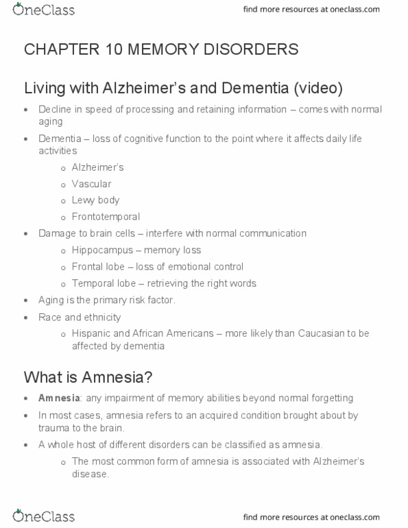 PSYC 3610 Lecture Notes - Lecture 10: Temporal Lobe, Anterograde Amnesia, Temporal Lobe Epilepsy thumbnail