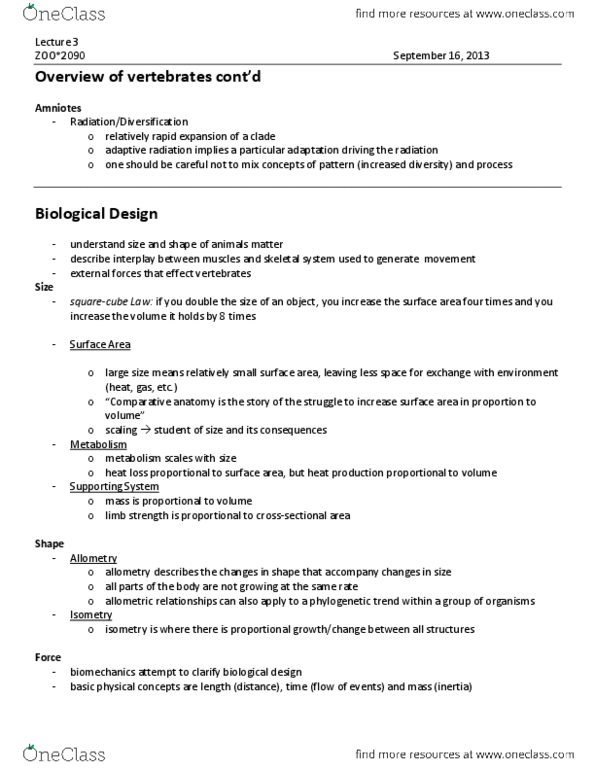 ZOO 2090 Lecture Notes - Lecture 3: Terrestrial Locomotion, Adaptive Radiation, Allometry thumbnail