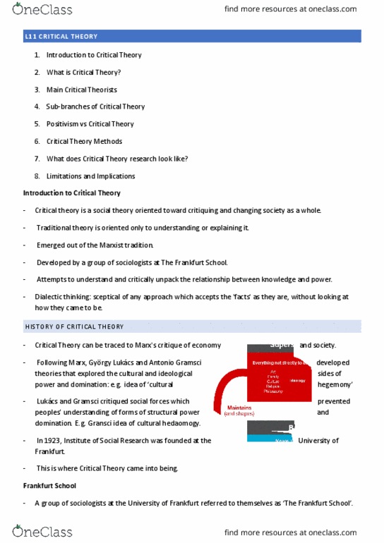 POLS1009 Lecture Notes - Lecture 11: Frankfurt School, Antonio Gramsci, Erich Fromm thumbnail