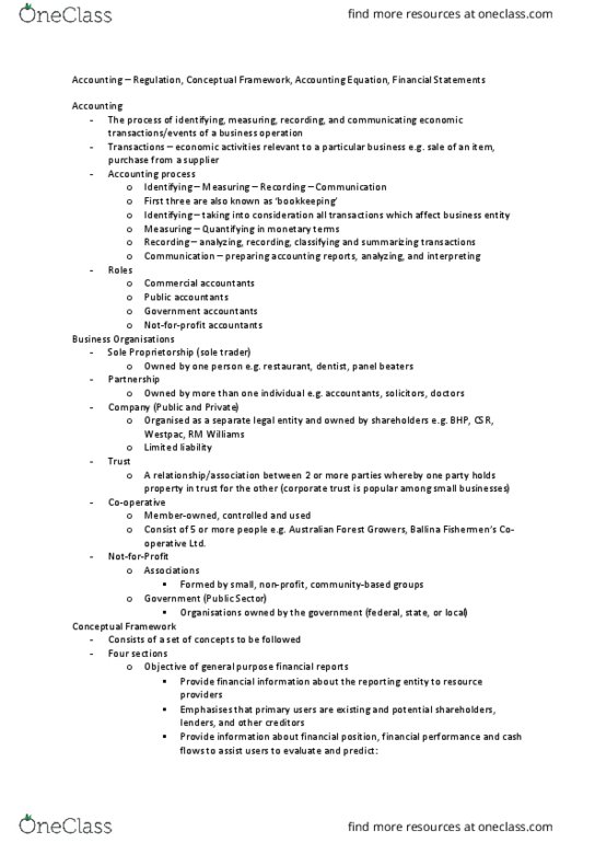 BSB110 Lecture Notes - Lecture 2: Current Liability, Accounts Payable, Comprehensive Income thumbnail