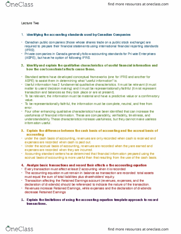 ACCT-1001EL Lecture Notes - Lecture 2: Retained Earnings, Accounting Equation, Standard Accounting Practice thumbnail