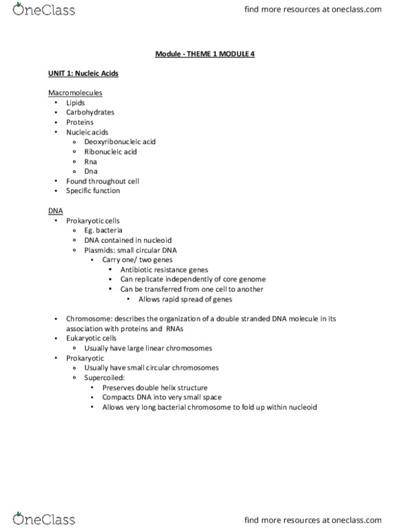 BIOLOGY 1A03 Chapter Notes - Chapter 1-4: Antimicrobial Resistance, Escherichia Coli, Nucleoid thumbnail