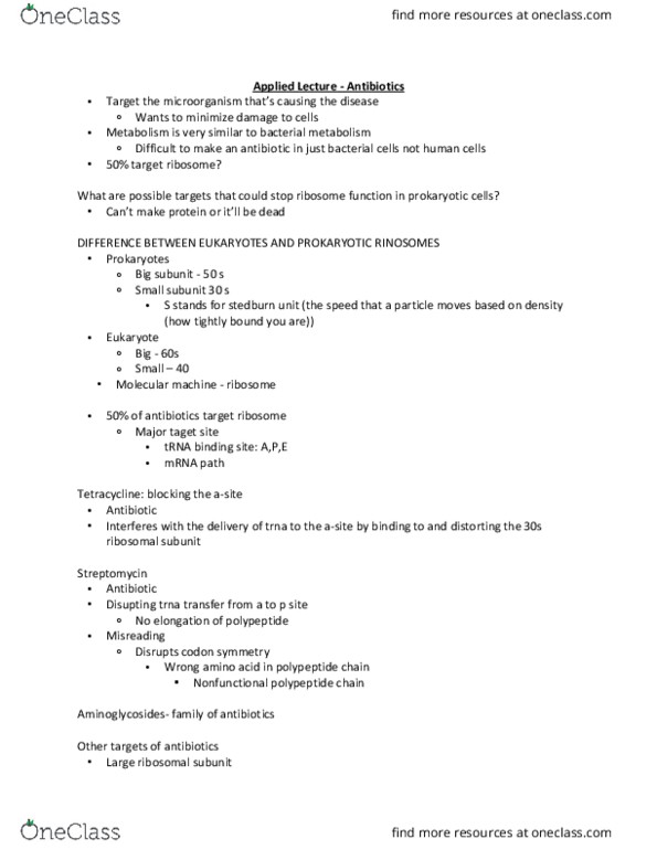 BIOLOGY 1A03 Lecture Notes - Lecture 2: Prokaryotic Small Ribosomal Subunit, Molecular Machine, Aminoglycoside thumbnail