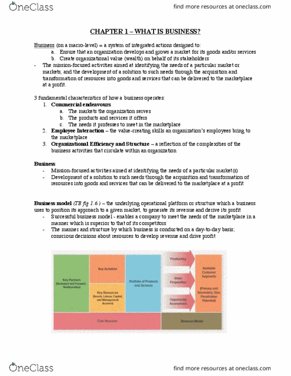 STEN 1000 Chapter 1: Intro to Business (04-75-100) Textbook + Lecture notes - Ch. 1 thumbnail