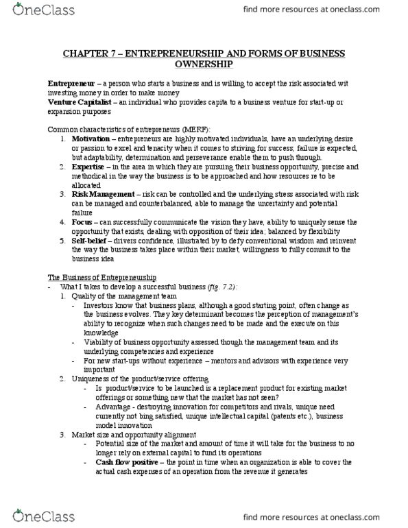 STEN 1000 Chapter Notes - Chapter 7: Cash Flow, Decision Points, Intellectual Capital thumbnail