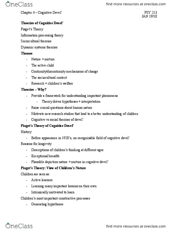 PSY 213 Lecture Notes - Lecture 4: Information Processing Theory, Cognitive Development, Cultural-Historical Psychology thumbnail